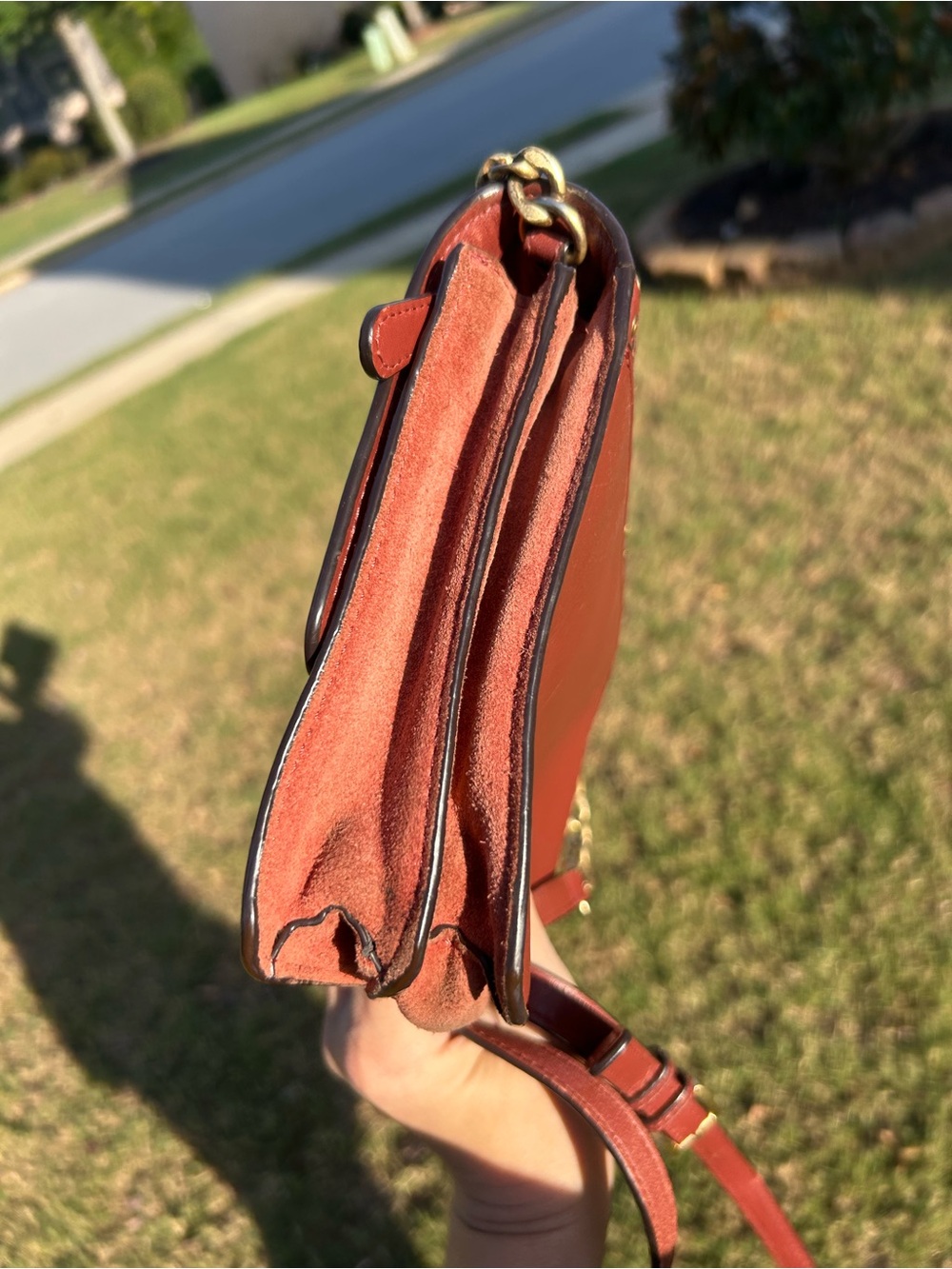 Vintage Michael  Kors Astor Rust/Burnt Orange Leather & Suede Grommet Chain - Picture 6 of 15
